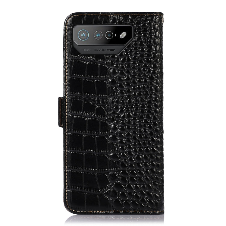 For Asus ROG Phone 7 Crocodile Top Layer Cowhide Leather Phone Case(Black) - ASUS Cases by buy2fix | Online Shopping UK | buy2fix