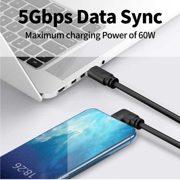 3m USB / Type-C to USB-C / Type-C Elbow 5Gbps 60W USB3.1 Gen1 Fast Charging Data-sync Cable(Black) -  by buy2fix | Online Shopping UK | buy2fix