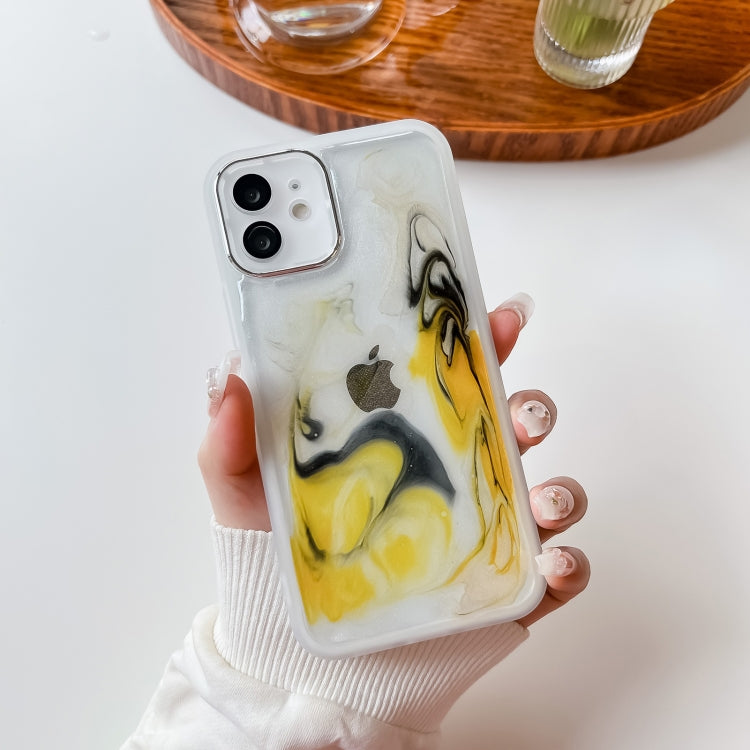 For iPhone 12 Oil Painting Electroplating TPU Phone Case(White) - iPhone 12 / 12 Pro Cases by buy2fix | Online Shopping UK | buy2fix