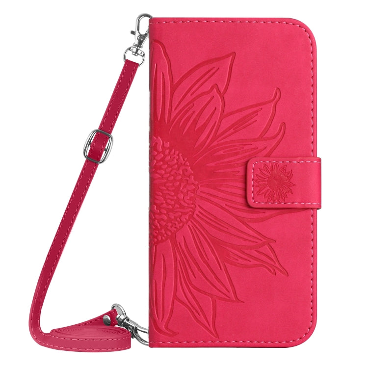 For Xiaomi Poco F5 Skin Feel Sun Flower Embossed Flip Leather Phone Case with Lanyard(Rose Red) - Xiaomi Cases by buy2fix | Online Shopping UK | buy2fix