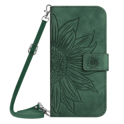 For Xiaomi Poco F5 Skin Feel Sun Flower Embossed Flip Leather Phone Case with Lanyard(Green) - Xiaomi Cases by buy2fix | Online Shopping UK | buy2fix