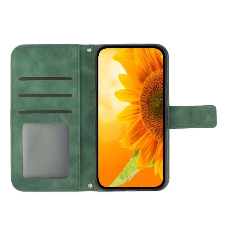 For Xiaomi Poco F5 Skin Feel Sun Flower Embossed Flip Leather Phone Case with Lanyard(Green) - Xiaomi Cases by buy2fix | Online Shopping UK | buy2fix