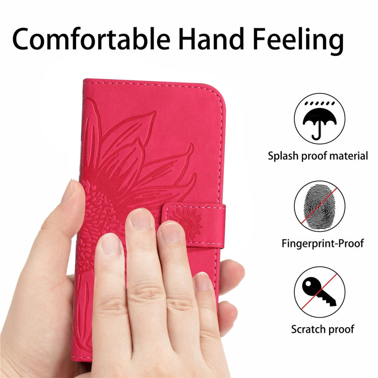 For Xiaomi Poco F5 Pro Skin Feel Sun Flower Embossed Flip Leather Phone Case with Lanyard(Rose Red) - Xiaomi Cases by buy2fix | Online Shopping UK | buy2fix