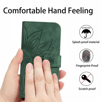 For Xiaomi Poco F5 Pro Skin Feel Sun Flower Embossed Flip Leather Phone Case with Lanyard(Green) - Xiaomi Cases by buy2fix | Online Shopping UK | buy2fix