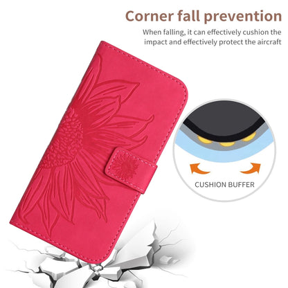 For Xiaomi Redmi 12 4G Global Skin Feel Sun Flower Embossed Flip Leather Phone Case with Lanyard(Rose Red) - Xiaomi Cases by buy2fix | Online Shopping UK | buy2fix