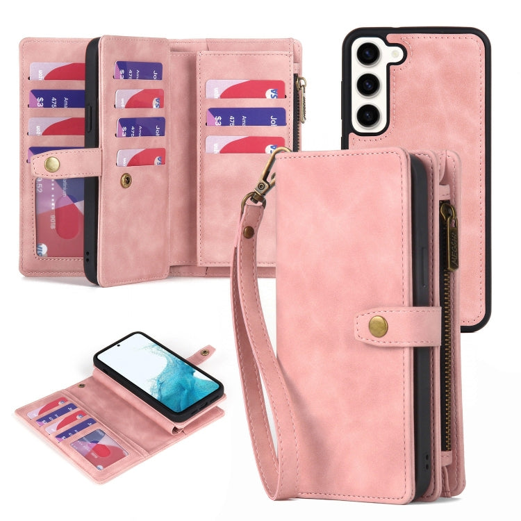 For Samsung Galaxy A22 5G Zipper Wallet Detachable MagSafe Leather Phone Case(Pink) - Galaxy Phone Cases by buy2fix | Online Shopping UK | buy2fix