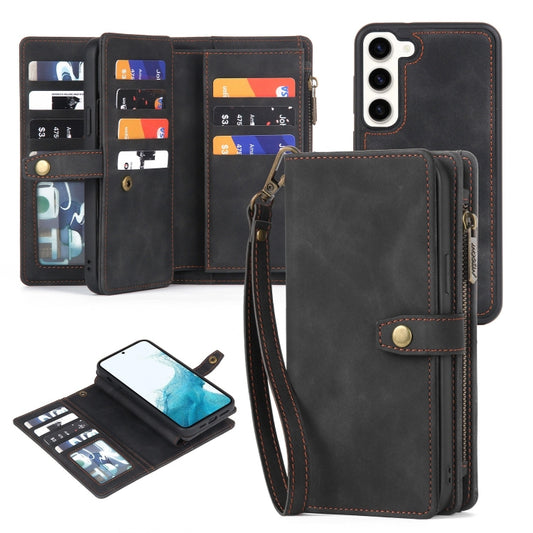 For Samsung Galaxy A22 5G Zipper Wallet Detachable MagSafe Leather Phone Case(Black) - Galaxy Phone Cases by buy2fix | Online Shopping UK | buy2fix