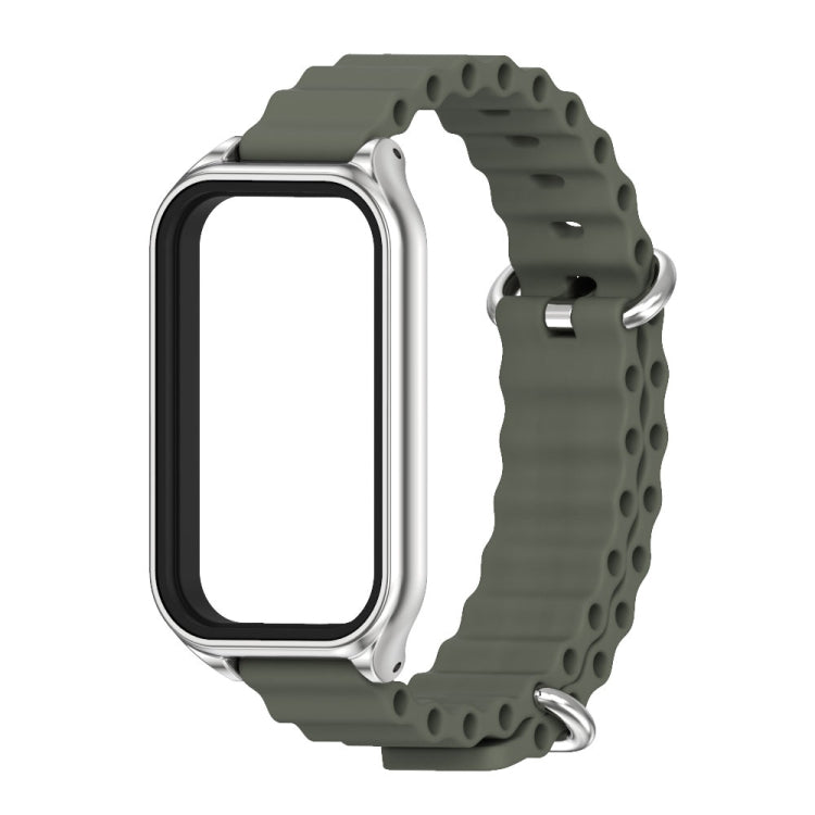 For Xiaomi Smart Band 8 Active / Redmi Band 2 Mijobs Metal Shell Ocean Silicone Watch Band(khaki Green Silver) - Watch Bands by MIJOBS | Online Shopping UK | buy2fix