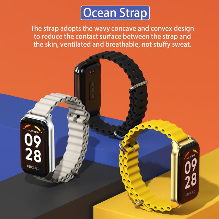 For Xiaomi Smart Band 8 Active / Redmi Band 2 Mijobs Metal Shell Ocean Silicone Watch Band(khaki Green Silver) - Watch Bands by MIJOBS | Online Shopping UK | buy2fix