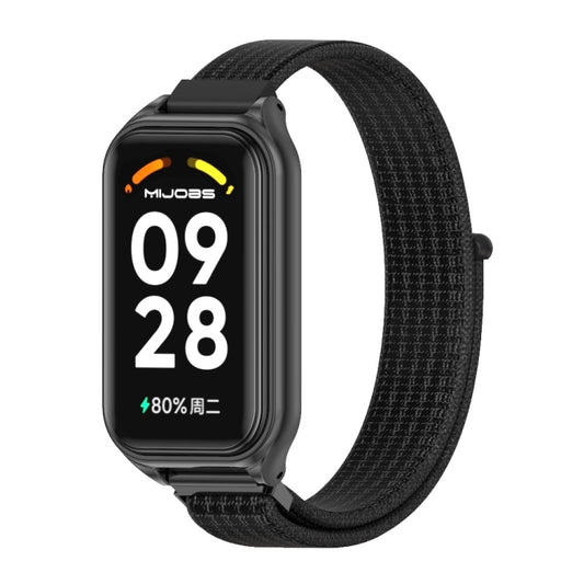 For Xiaomi Smart Band 8 Active / Redmi Band 2 Mijobs Metal Shell Breathable Nylon Loop Watch Band(Black) - Watch Bands by MIJOBS | Online Shopping UK | buy2fix