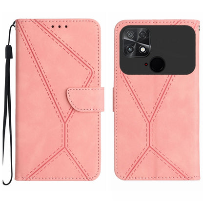 For Xiaomi POCO C40 Stitching Embossed Leather Phone Case(Pink) - Xiaomi Cases by buy2fix | Online Shopping UK | buy2fix