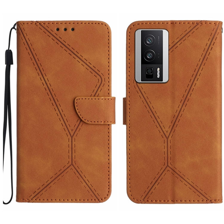 For Xiaomi POCO F5 Pro 5G Stitching Embossed Leather Phone Case(Brown) - Xiaomi Cases by buy2fix | Online Shopping UK | buy2fix