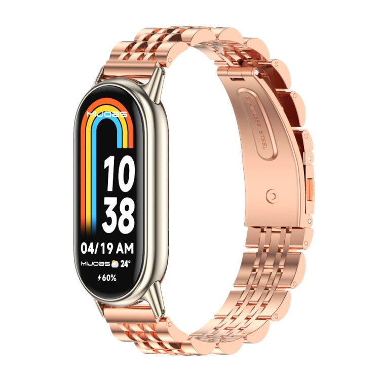 For Xiaomi Mi Band 8 / 9 / 9 NFC Mijobs Seven Bead Stainless Steel Watch Band(Rose Gold+Light Gold) - Watch Bands by MIJOBS | Online Shopping UK | buy2fix