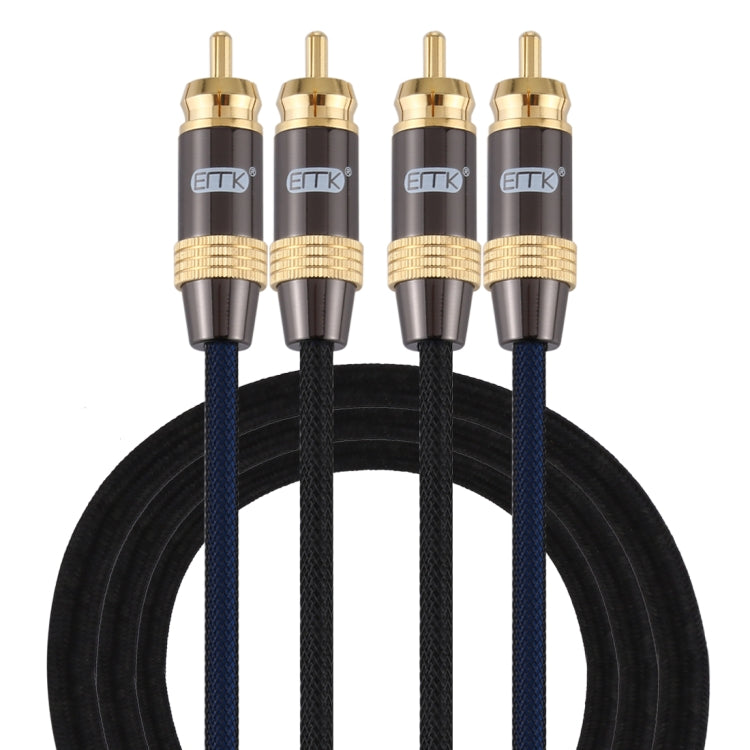 EMK 2 x RCA Male to 2 x RCA Male Gold Plated Connector Nylon Braid Coaxial Audio Cable for TV / Amplifier / Home Theater / DVD, Cable Length:1.5m(Black) - Audio Optical Cables by EMK | Online Shopping UK | buy2fix