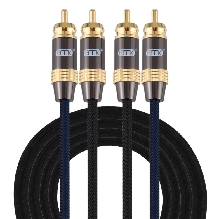 EMK 2 x RCA Male to 2 x RCA Male Gold Plated Connector Nylon Braid Coaxial Audio Cable for TV / Amplifier / Home Theater / DVD, Cable Length:2m(Black) - Audio Optical Cables by EMK | Online Shopping UK | buy2fix