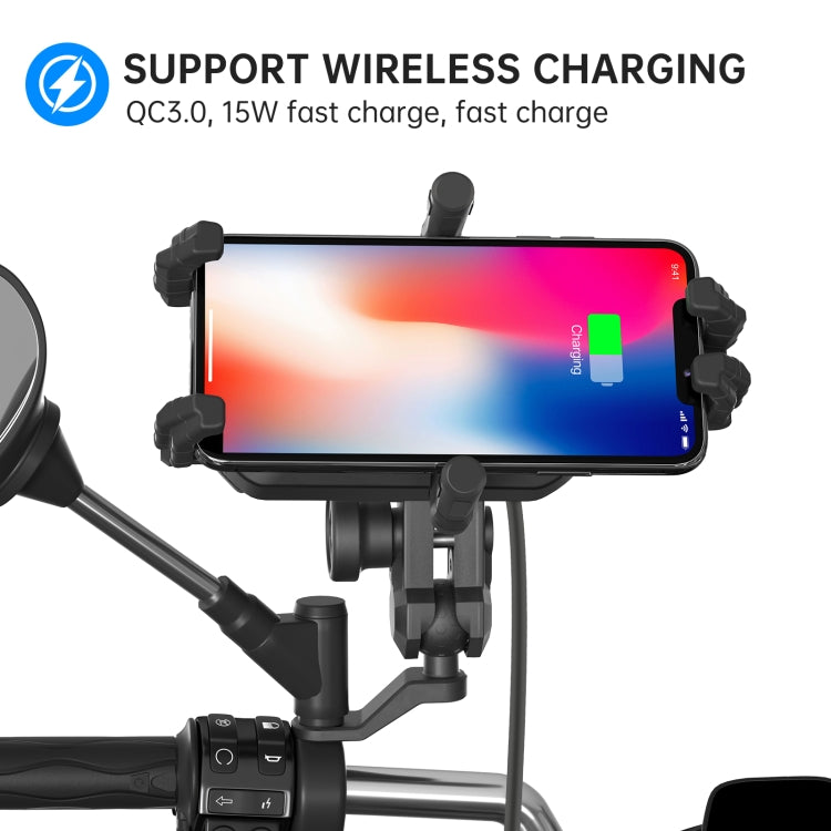 WUPP CS-1848B1 15W Motorcycle Wireless Fast Charging Phone Navigation Holder, Style:Rearview Mirror Type - Holder by WUPP | Online Shopping UK | buy2fix