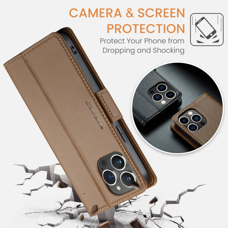 For iPhone 14 Pro CaseMe 023 Butterfly Buckle Litchi Texture RFID Anti-theft Leather Phone Case(Brown) - iPhone 14 Pro Cases by CaseMe | Online Shopping UK | buy2fix