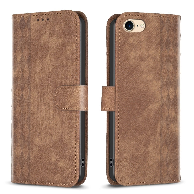 For iPhone SE 2022 / 7 / 8 Plaid Embossed Leather Phone Case(Brown) - iPhone SE 2022 / 2020 / 8 / 7 Cases by buy2fix | Online Shopping UK | buy2fix