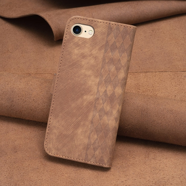 For iPhone SE 2022 / 7 / 8 Plaid Embossed Leather Phone Case(Brown) - iPhone SE 2022 / 2020 / 8 / 7 Cases by buy2fix | Online Shopping UK | buy2fix