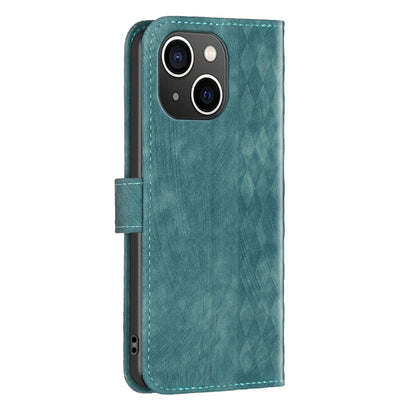 For iPhone 15 Plaid Embossed Leather Phone Case(Green) - iPhone 15 Cases by buy2fix | Online Shopping UK | buy2fix