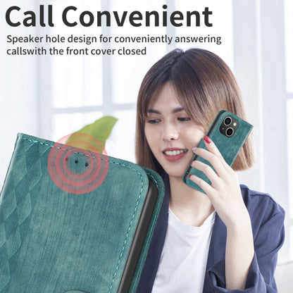 For iPhone 15 Plaid Embossed Leather Phone Case(Green) - iPhone 15 Cases by buy2fix | Online Shopping UK | buy2fix