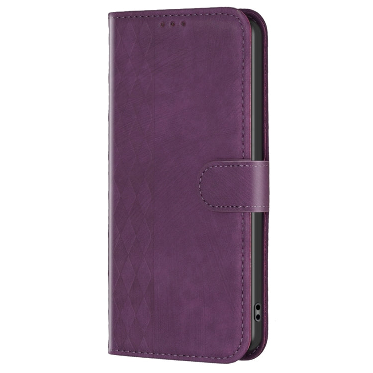 For Xiaomi 12 Plaid Embossed Leather Phone Case(Purple) - 12 Cases by buy2fix | Online Shopping UK | buy2fix