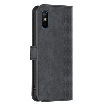 For Xiaomi Redmi 9A Plaid Embossed Leather Phone Case(Black) - Xiaomi Cases by buy2fix | Online Shopping UK | buy2fix