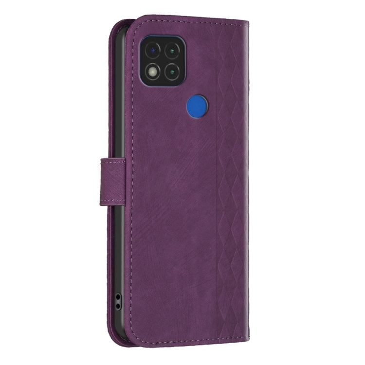 For Xiaomi Redmi 9C Plaid Embossed Leather Phone Case(Purple) - Xiaomi Cases by buy2fix | Online Shopping UK | buy2fix