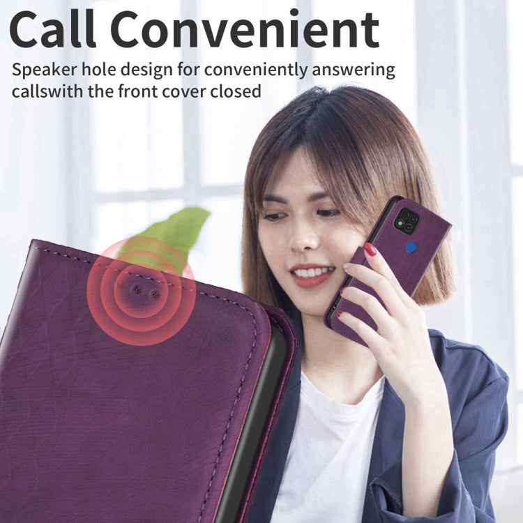 For Xiaomi Redmi 9C Plaid Embossed Leather Phone Case(Purple) - Xiaomi Cases by buy2fix | Online Shopping UK | buy2fix