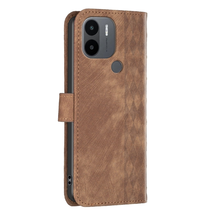 For Xiaomi Redmi A1 / A1+ Plaid Embossed Leather Phone Case(Brown) - Xiaomi Cases by buy2fix | Online Shopping UK | buy2fix