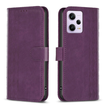 For Xiaomi Redmi Note 12 Pro Global Plaid Embossed Leather Phone Case(Purple) - Note 12 Pro Cases by buy2fix | Online Shopping UK | buy2fix