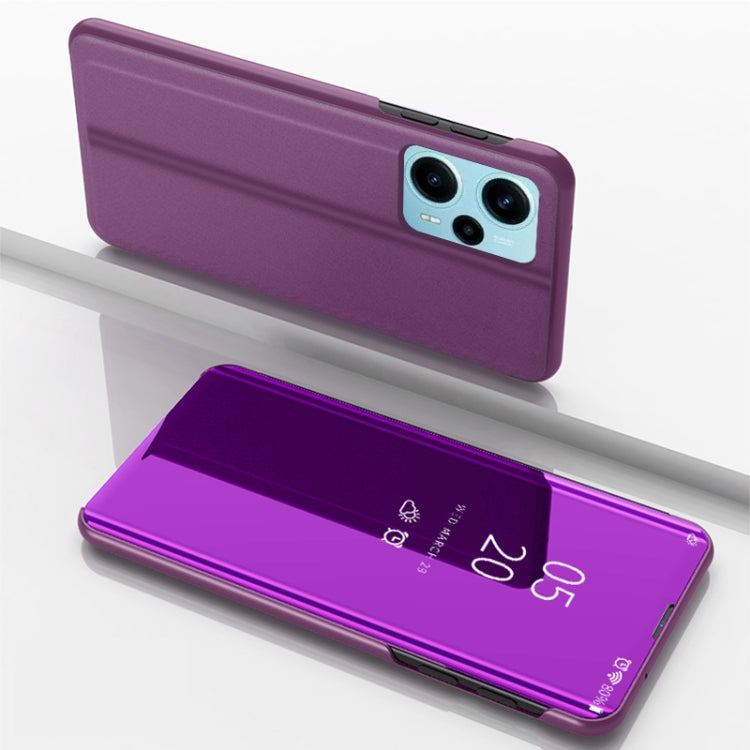 For Xiaomi Poco F5 Plated Mirror Kickstand Flip Leather Phone Case(Purple) - Xiaomi Cases by buy2fix | Online Shopping UK | buy2fix