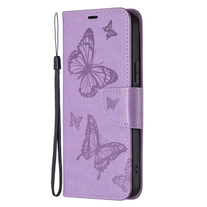 For Xiaomi Poco F5 5G / Redmi Note 12 Turbo Two Butterflies Embossing Leather Phone Case(Purple) - Xiaomi Cases by buy2fix | Online Shopping UK | buy2fix