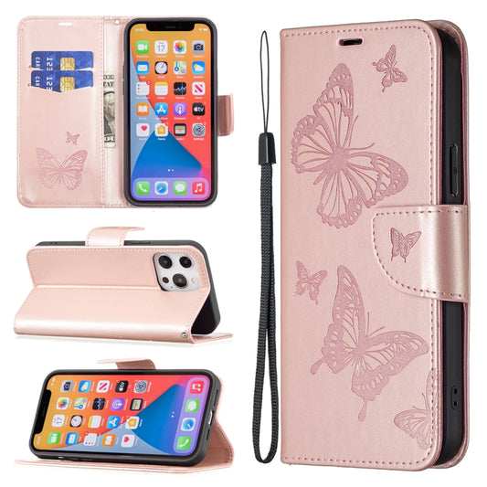 For Xiaomi Redmi 12 4G Two Butterflies Embossing Leather Phone Case(Rose Gold) - Xiaomi Cases by buy2fix | Online Shopping UK | buy2fix