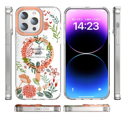 For iPhone 14 Pro MagSafe Magnetic TPU Phone Case(Red Flowers and Green Leaves) - iPhone 14 Pro Cases by buy2fix | Online Shopping UK | buy2fix