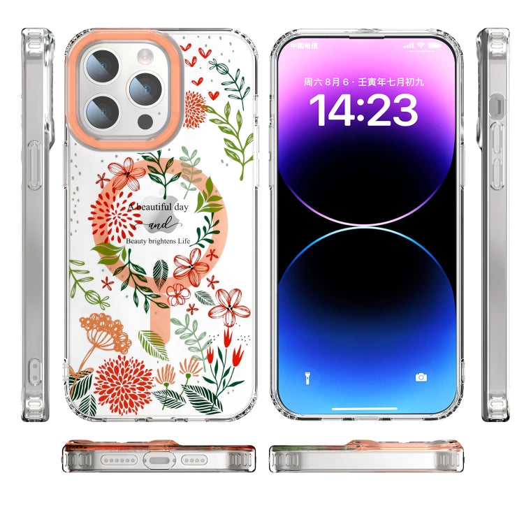 For iPhone 11 MagSafe Magnetic TPU Phone Case(Red Flowers and Green Leaves) - iPhone 11 Cases by buy2fix | Online Shopping UK | buy2fix