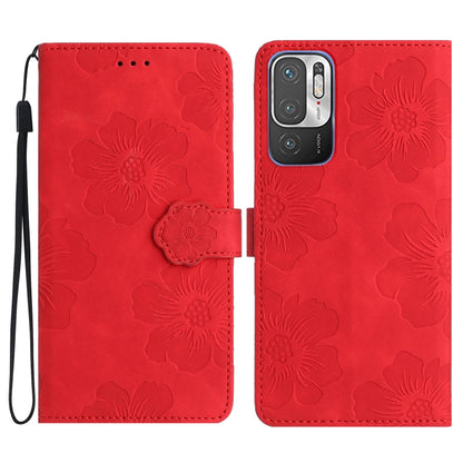 For Xiaomi Redmi Note 10 5G Flower Embossing Pattern Leather Phone Case(Red) - Xiaomi Cases by buy2fix | Online Shopping UK | buy2fix