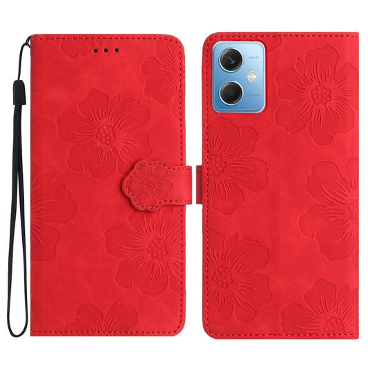 For Xiaomi Redmi Note 12 5G Flower Embossing Pattern Leather Phone Case(Red) - Note 12 Cases by buy2fix | Online Shopping UK | buy2fix