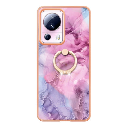 For Xiaomi 13 Lite 5G Electroplating Marble Dual-side IMD Phone Case with Ring(Pink 013) - 13 Lite Cases by buy2fix | Online Shopping UK | buy2fix