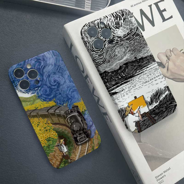 For iPhone 14 Pro Max Precise Hole Oil Painting Pattern PC Phone Case(Train) - iPhone 14 Pro Max Cases by buy2fix | Online Shopping UK | buy2fix