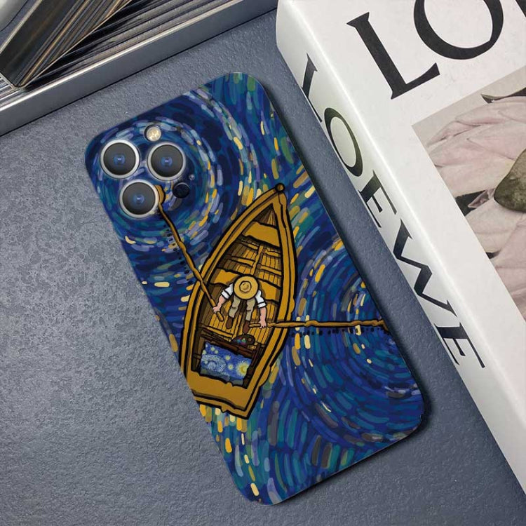 For iPhone 11 Pro Precise Hole Oil Painting Pattern PC Phone Case(Boating) - iPhone 11 Pro Cases by buy2fix | Online Shopping UK | buy2fix