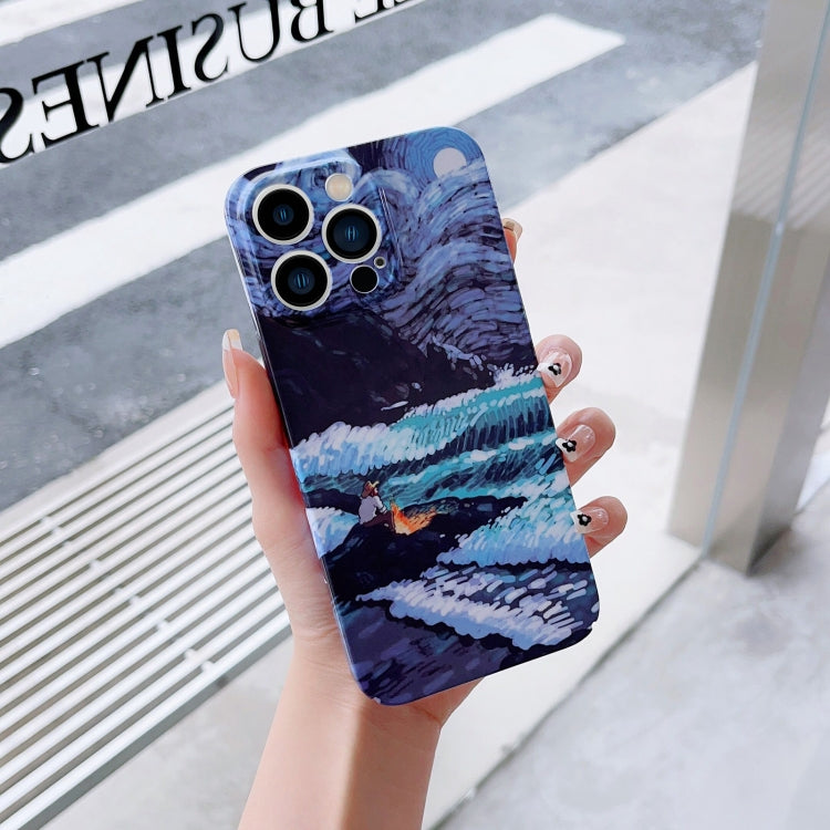 For iPhone 12 Pro Precise Hole Oil Painting Pattern PC Phone Case(Sea Wave) - iPhone 12 / 12 Pro Cases by buy2fix | Online Shopping UK | buy2fix