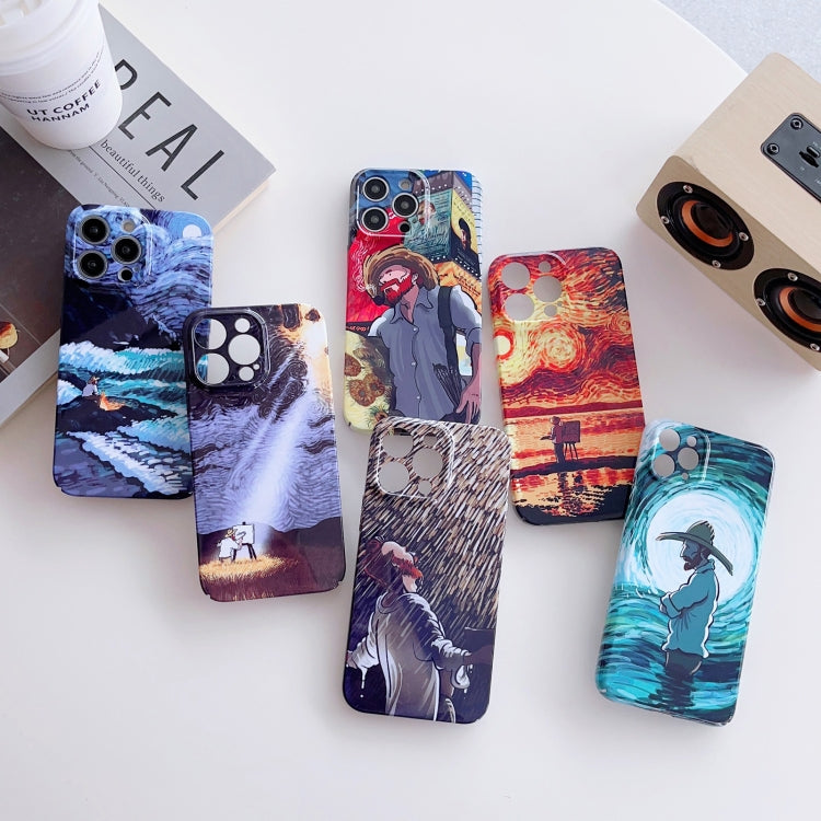 For iPhone 12 mini Precise Hole Oil Painting Pattern PC Phone Case(Sunset) - iPhone 12 mini Cases by buy2fix | Online Shopping UK | buy2fix