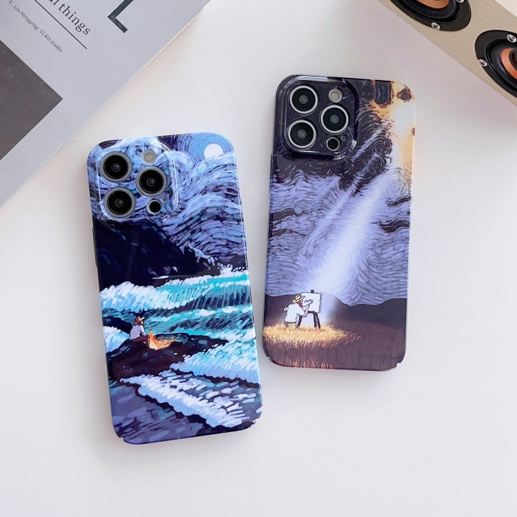 For iPhone XS Max Precise Hole Oil Painting Pattern PC Phone Case(Sunset) - More iPhone Cases by buy2fix | Online Shopping UK | buy2fix