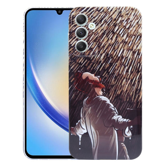 For Samsung Galaxy A34 5G Precise Hole Oil Painting Pattern PC Phone Case(Rain) - Galaxy Phone Cases by buy2fix | Online Shopping UK | buy2fix