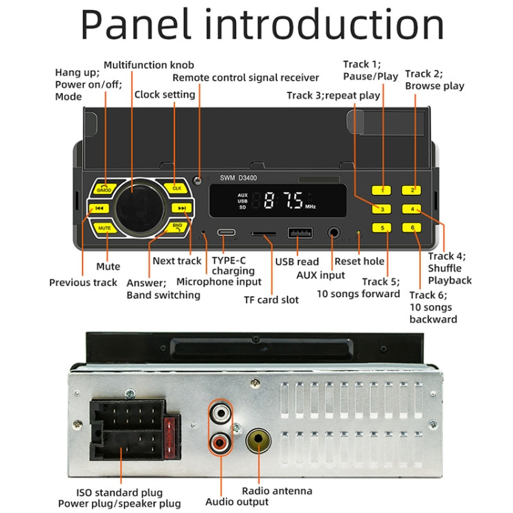 SWM D3400 Car Bluetooth MP3 Player Support Smart Voice Assistant / FM(Black) - Car MP3 & MP4 & MP5 by buy2fix | Online Shopping UK | buy2fix