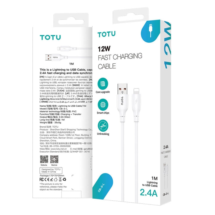 TOTU CB-3 Series USB to Micro USB Fast Charge Data Cable, Length:1m(White) - Micro USB Cable by TOTUDESIGN | Online Shopping UK | buy2fix