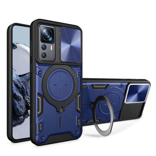 For Xiaomi 12T / 12T Pro CD Texture Sliding Camshield Magnetic Holder Phone Case(Blue) - Xiaomi Cases by buy2fix | Online Shopping UK | buy2fix
