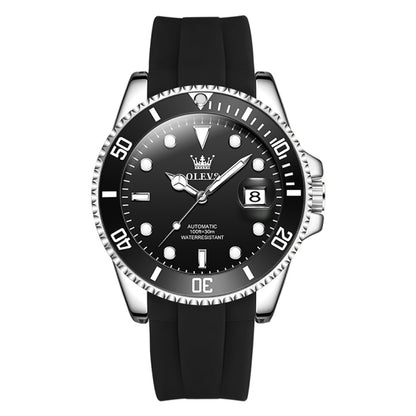 OLEVS 6650 Men Luminous Waterproof Silicone Strap Mechanical Watch(Black) - Silicone Strap Watches by OLEVS | Online Shopping UK | buy2fix