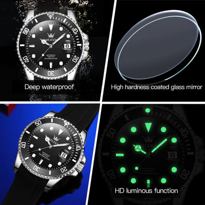 OLEVS 6650 Men Luminous Waterproof Silicone Strap Mechanical Watch(Black) - Silicone Strap Watches by OLEVS | Online Shopping UK | buy2fix